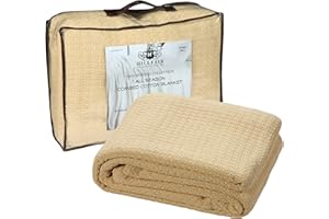 HILLFAIR 100% Soft Premium Combed Cotton Thermal Blanket– King Blankets – Soft Cozy Warm Cotton Blanket– Bed Throw Blanket– King Bed Blankets– All Season Cotton Blankets– Beige King Cotton Blankets