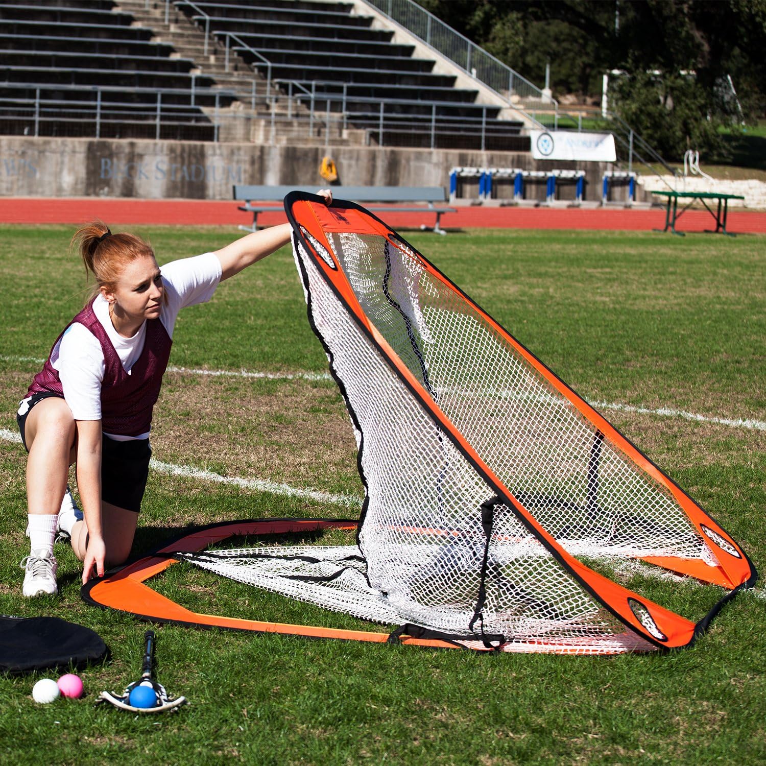 Champion Sports Lacrosse Training Goal: Pop Up & Backyard Shooting Net, Orange, 6 X 6-Feet: Sports & Outdoors