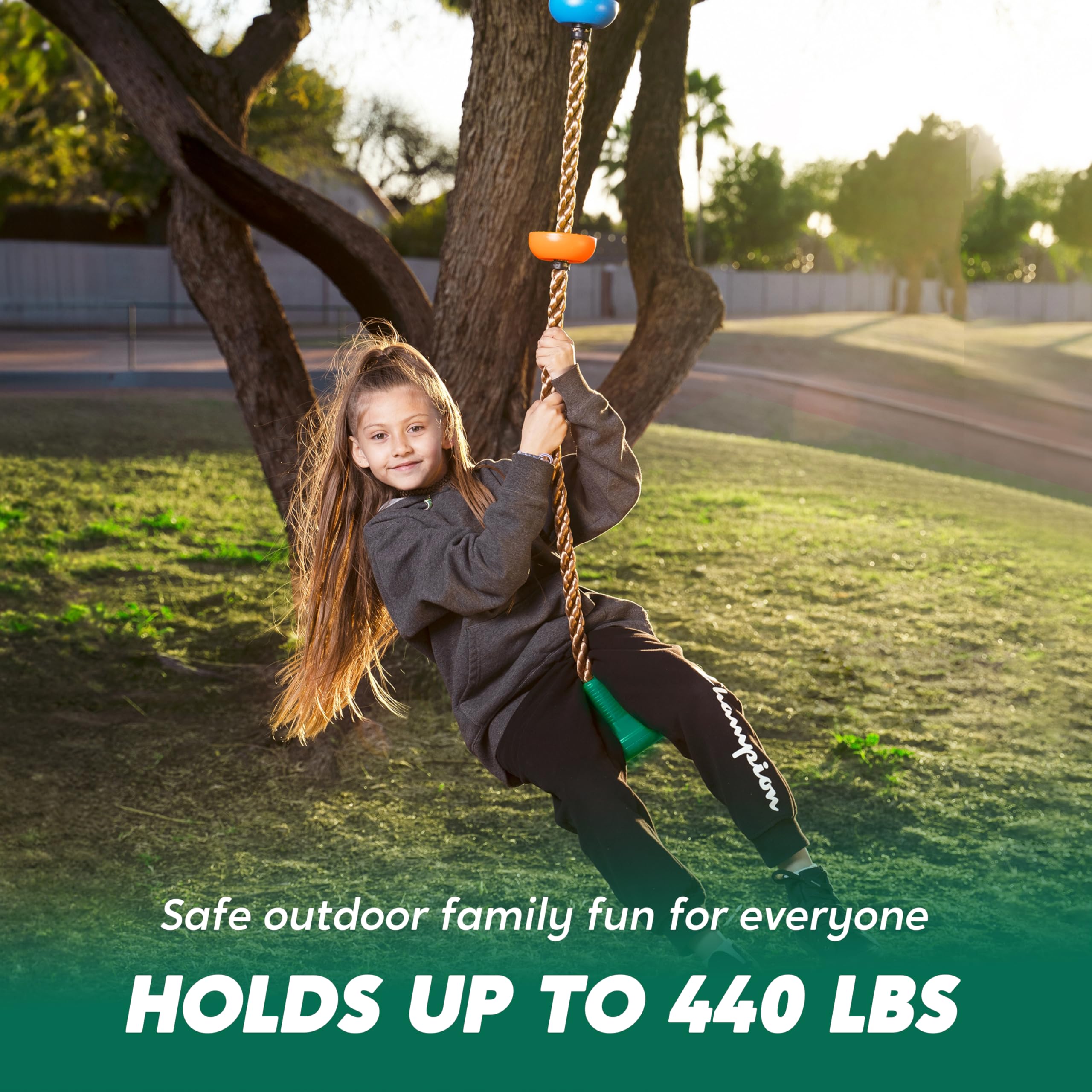 TURFEE Tree Swing for Kids - Single Disc Seat and Climbing Rope Set w/Carabiner & 4 Ft Strap - Treehouse and Outdoor Playground Accessories - Green ?