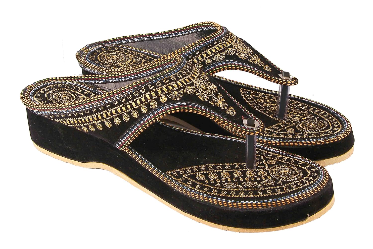 shree women's synthetic leather ethnic jaipuri work sandals