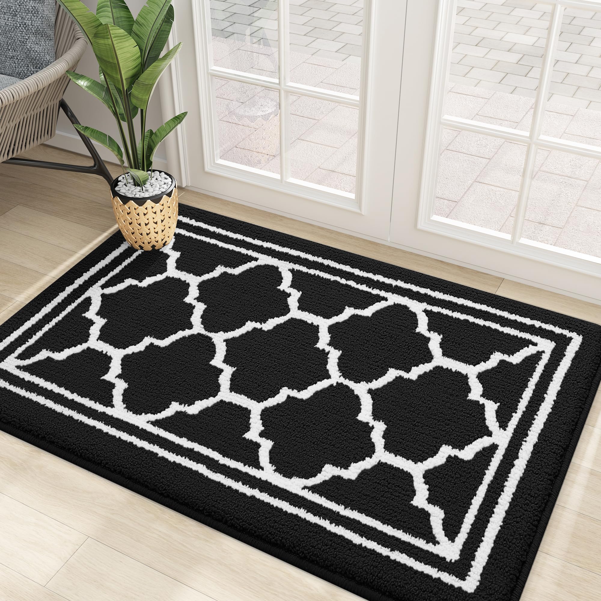 Homaxy Washable Door Mats Indoor, Dirt Trapper Mat Absorbent Non-Slip Low Profile Doormat for Entrance, Inside, Kitchen, Front Back Door, Pets and Dogs— 60 x 90 cm, Black — image 1