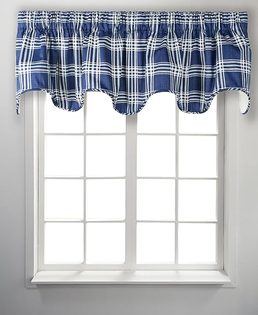 Amazon Com Ellis Curtain Bartlett Lined Scallop Valance Blue Home Kitchen