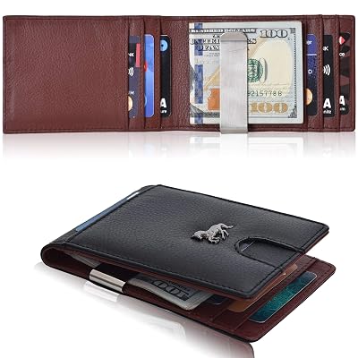 Slim Money Clip Wallets For Men&amp;amp;ndash;RFID Leather Bifold Front Pocket Minimalist Metal Card Holder Mens Wallet With Gift Box