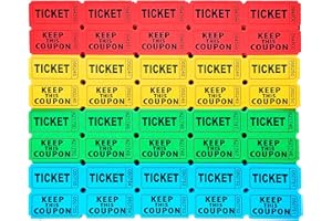 Homrelaxy 2000 Pcs 1000 Pairs Raffle Tickets, 50/50 Double Raffle Tickets, 250 Double Tickets Per Stack, for Events, Entry, Carnivals, and Door Prizes (Blue/Red/Green/Yellow)