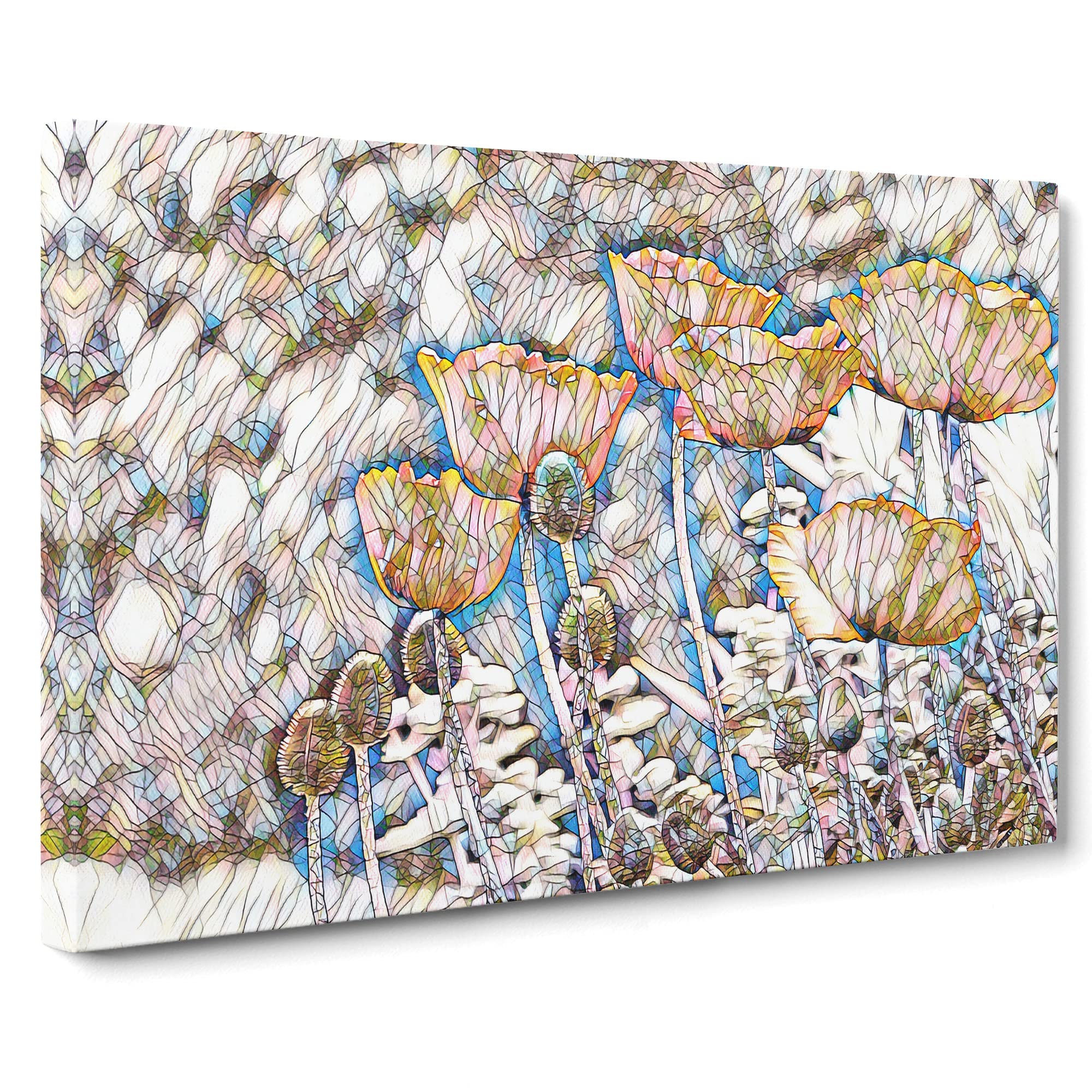 Red PModern OPpy Field Flowers No.7 Modern BG Canvas Print | Gallery Wrapped 30mm Frame Wall Art | 20x14 inches | Ready to Hang | Modern Floral Picture | Living Room Bedroom Lounge Office