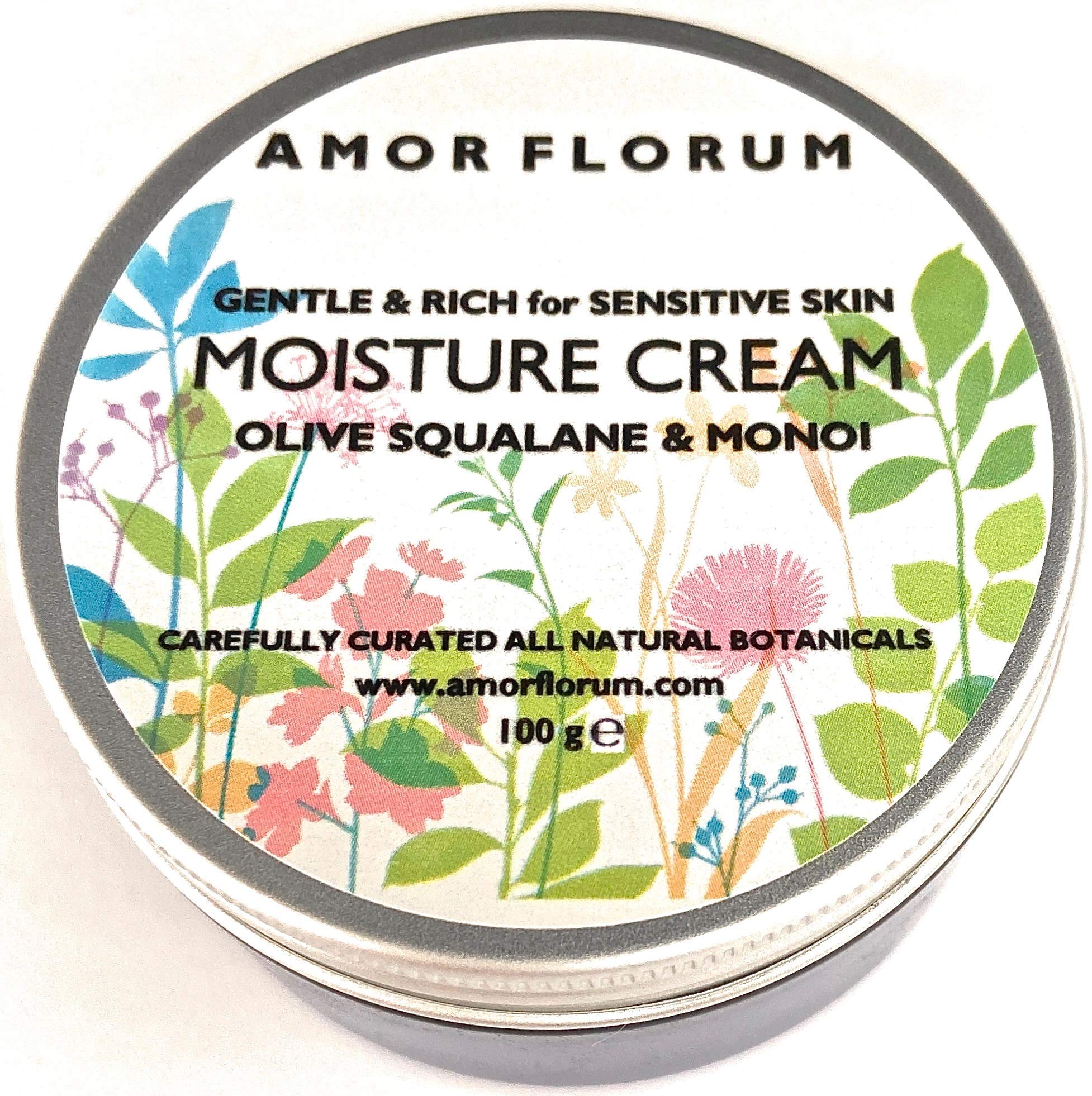 Amor Florum pH Balanced Facial Moisturising Cream – 99% Natural Olive Squalane & Monoi - Hydrating for Sensitive Skin – Soothes, Repairs & Protects – 100ml