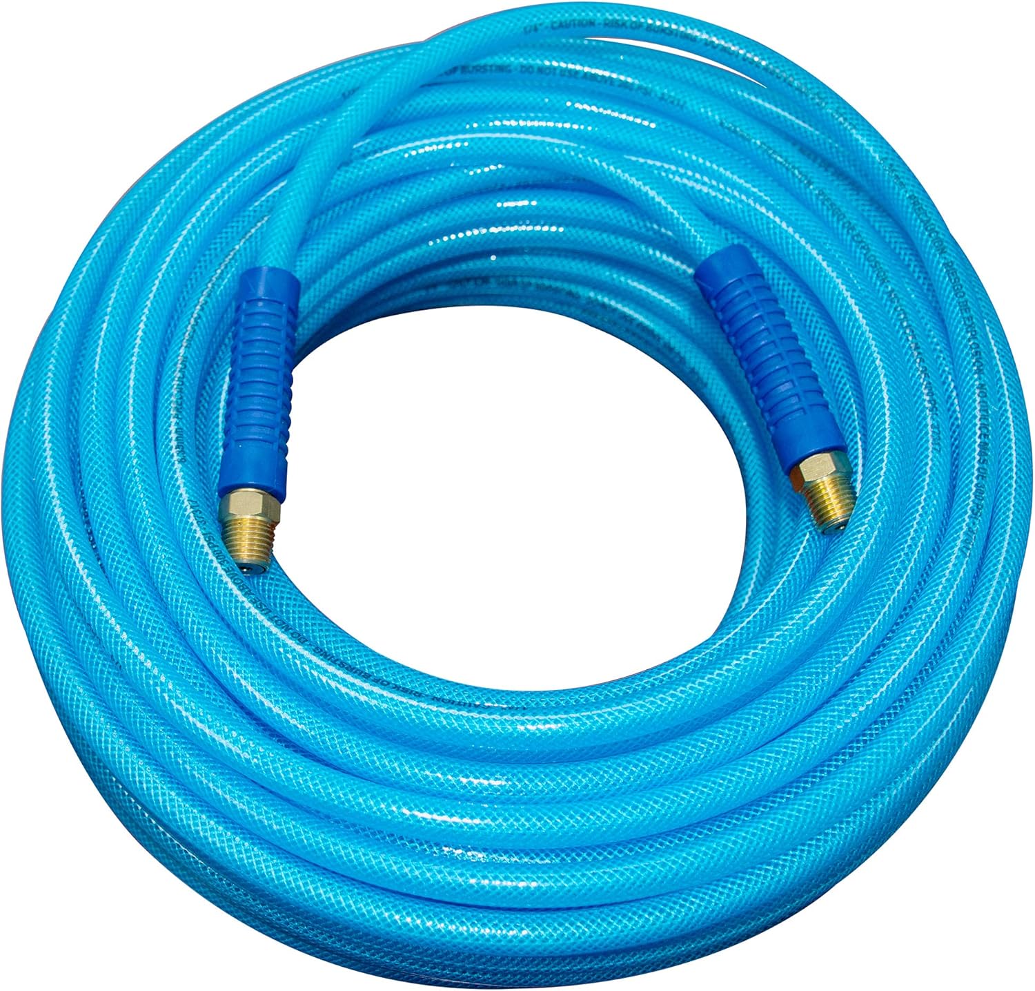 FIXSMITH-Reinforced-Polyurethane-Air-Hose, 300 PSI, 50 Feet x 1/4 Inch, PU Air Compressor Hose With 1/4" MNPT Brass Swivel End Fittings and Heavy Duty Bend Restrictors.Blue. - - 