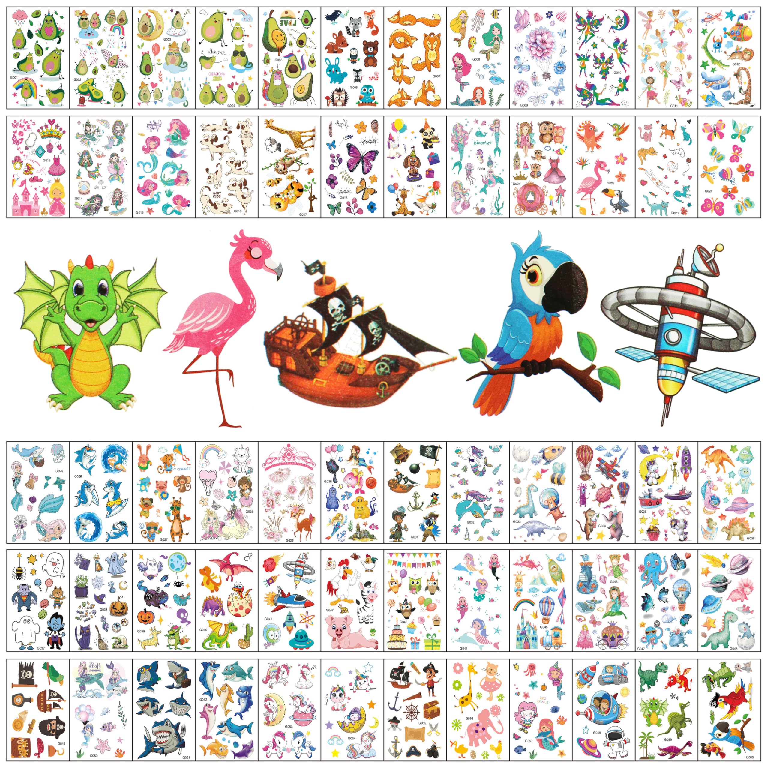 60 Sheets Cute pattern Temporary Tattoo fake tattoos markers for Kids Boys Girls Toddlers Children — image 1