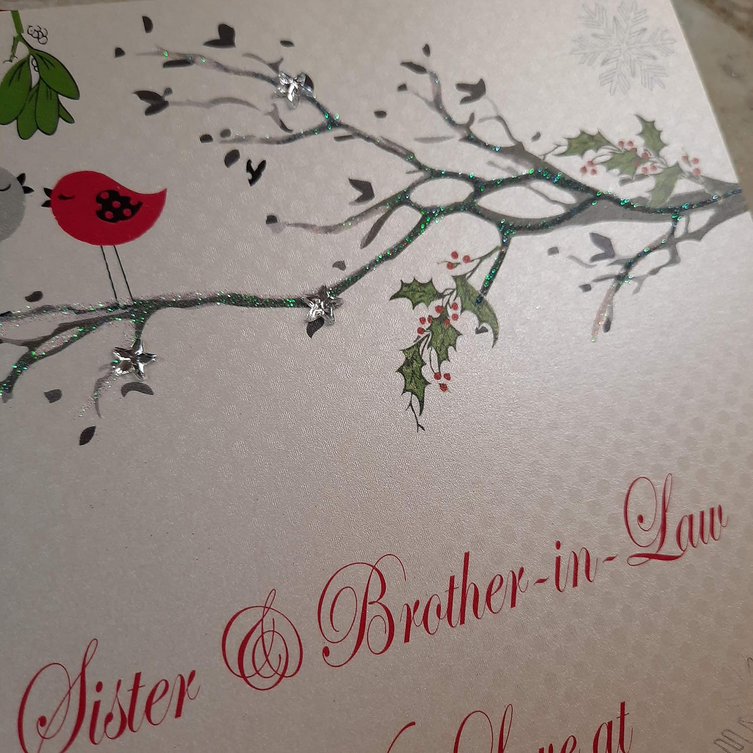 White Cotton Cards Sister and Brother-in-Law with Love at Christmas Handmade Robins in Tree Card (X14-109) - Image 3