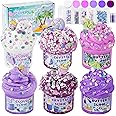 LAWOHO 6 Packs Gradient Purple Slime Kit - Cloud, Butter & Clear Slimes, Crunchy Slimes Kits for Kids with Beach Charms & Add-ins, Party Favors for Girls & Boys, 360ml Soft Non Stick Slime Making Kit