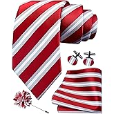 GUSLESON 3.15"（8cm） Mens Stripe Tie and Lapel Pin Necktie Hankerchief Cufflinks Set for Men