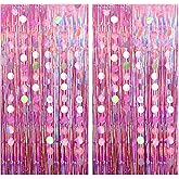2 Pack Pink Party Streamers Tinsel Curtain Party Backdrop Foil Fringe Curtain with 2 Pack Garlands for Princess Bachelorette Euphoria Theme Decorations