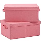 HOONEX Linen Foldable Storage Bins with Lids, 2