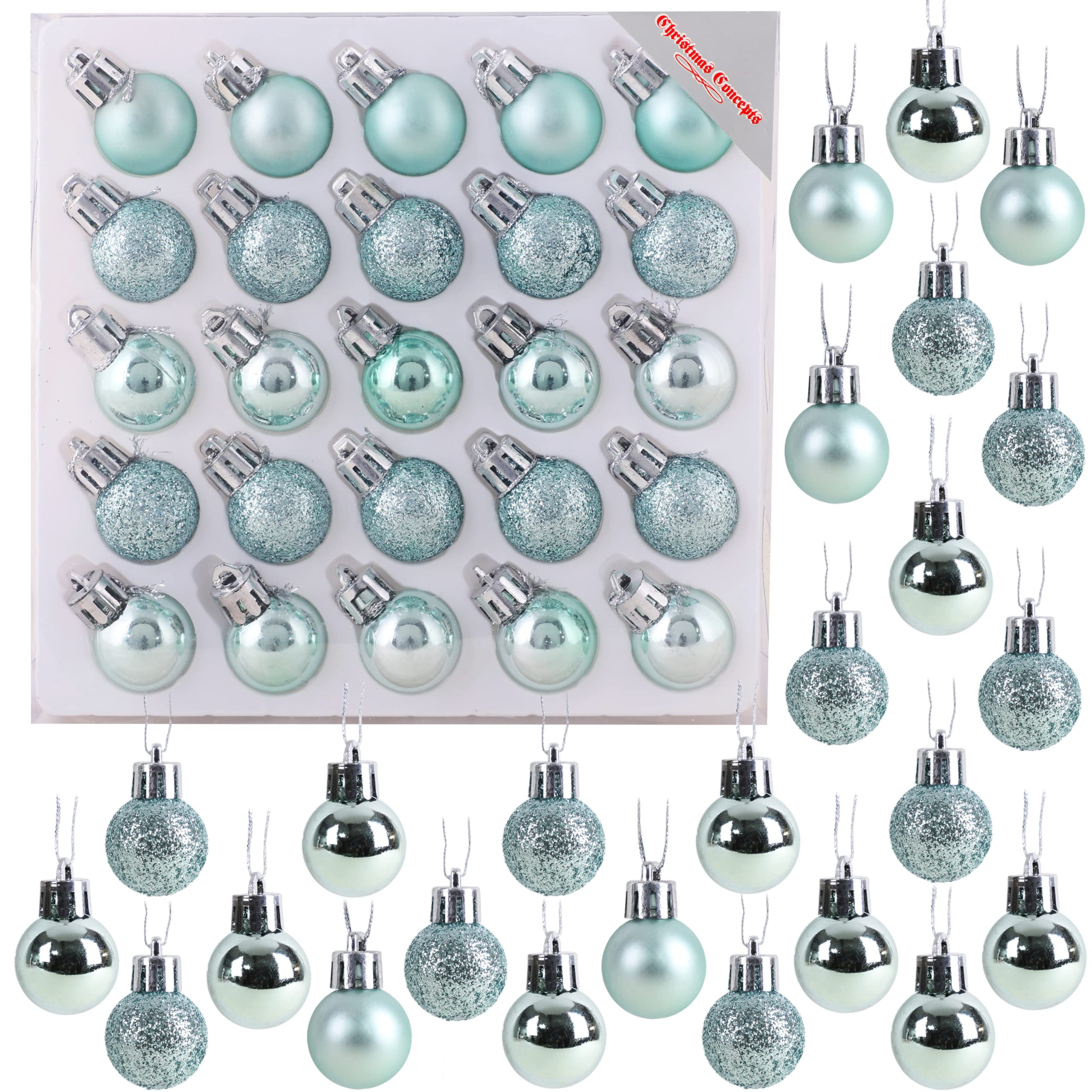 Christmas Concepts® Pack of 25-25mm Mini Christmas Tree Baubles - Shiny, Matte & Glitter Decorated Baubles (Mint Green)