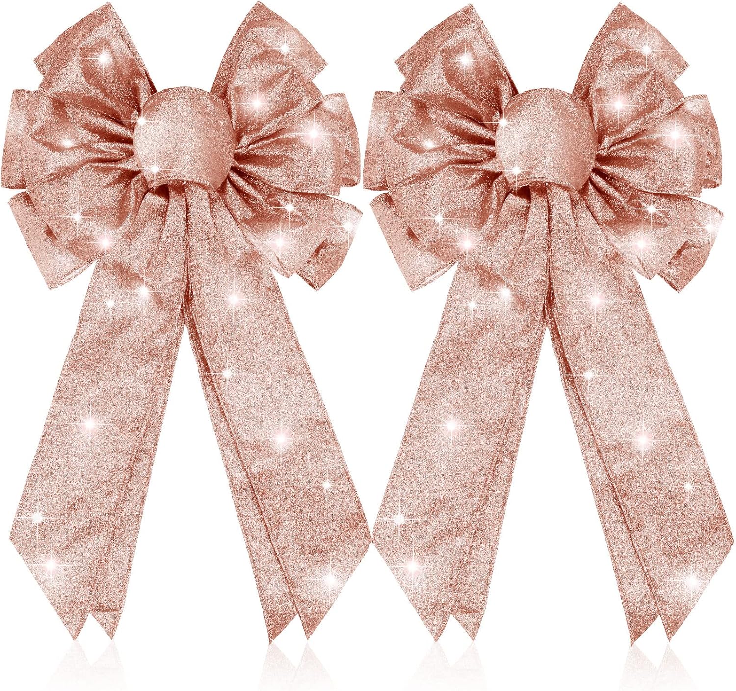 Bows & Ribbons - 2 Pcs Christmas LED Wreath Bow Xmas Wreath Burlap Bow LED Lights Bow Winter Door Wall Decor Christmas Tree Topper for Indoor Outdoor Winter Xmas Decoration,18 x 10 Inch (Rose Gold)