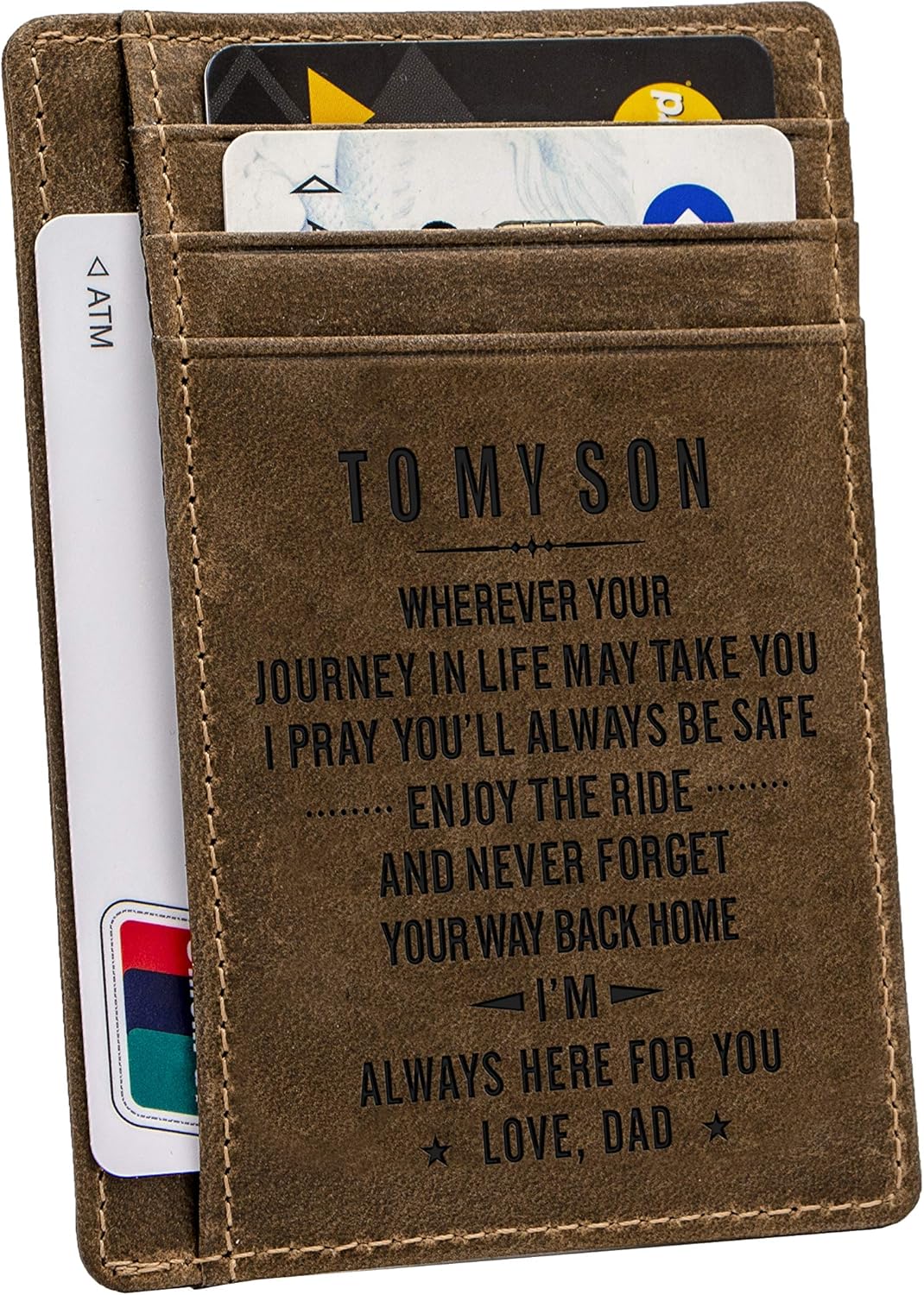Kenon Engraved Pocket Wallet for Men,Personalized Minimalist Slim Leather Pocket Wallet for Husband Son Birthday Christmas (for Son from Dad)