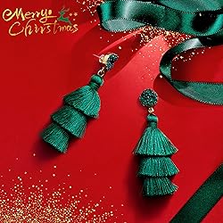 Me&Hz Deep Green Layered Tassel Drop Earrings for