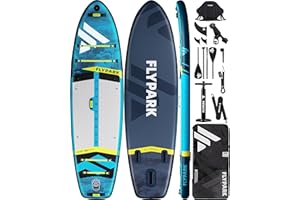 Flypark 10'8/11'x35'' Fishing&Family Stable Inflatable Paddle Boards, Extra Wide SUP Paddleboard Inflatable, 430lb/3 People, Stand Up Paddle Board for Adults, Camera Mount, Shoulder Strap, Rod Holder