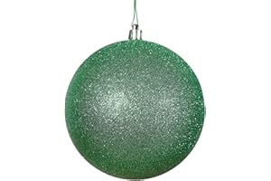 Vickerman N591004DG Glitter Ball Ornaments with Shatterproof UV Resistant, Pre-drilled Cap Secured & 6" of Green Floral Wire in 6 per Bag, 4", Green