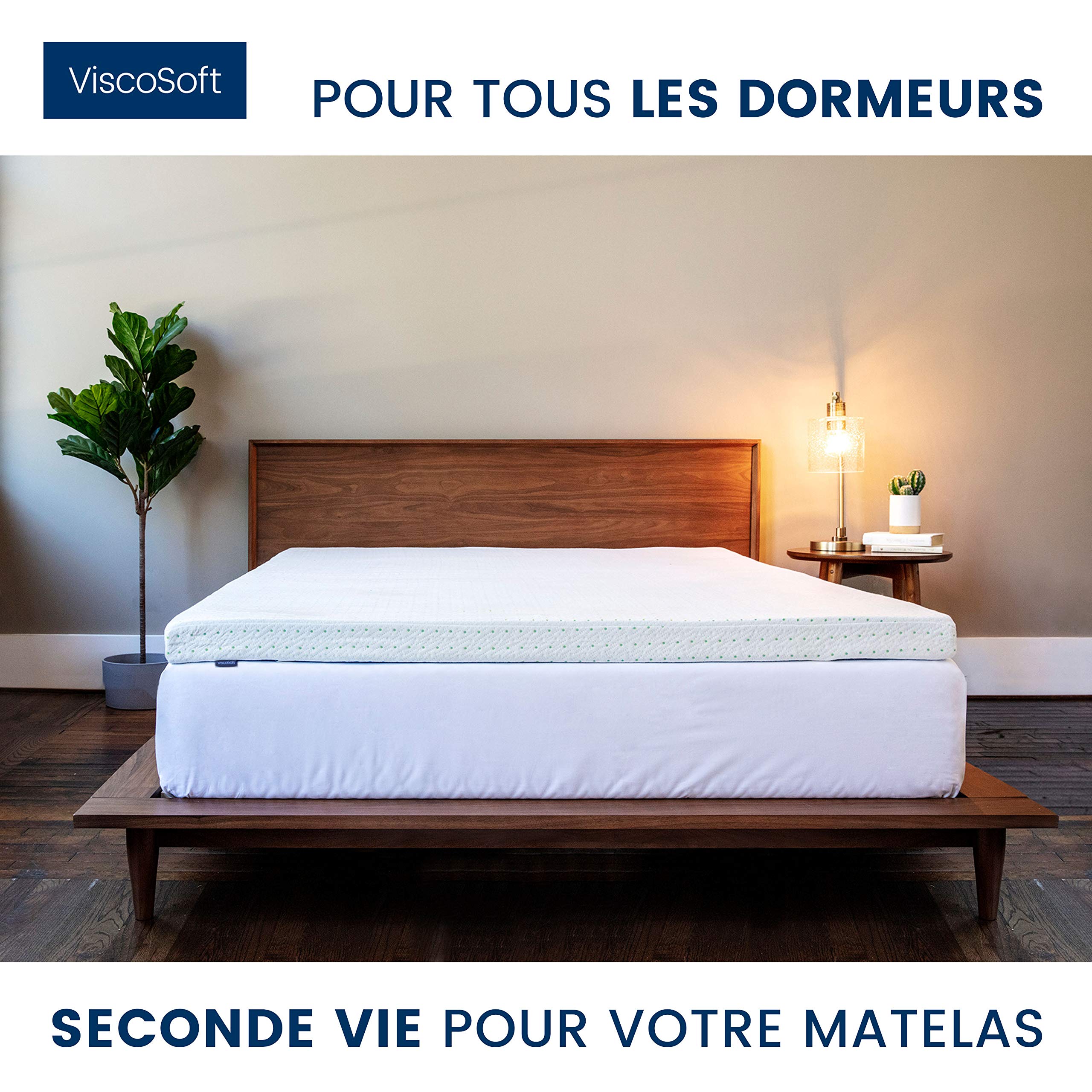 ViscoSoft - Surmatelas Mémo | 140x190 cm | sur Matelas Mémoire de Forme Prémium | Aération Optimale | Haute Densité 50kg/m³ | Housse Bambou Lavable et Ajustable | Confort Moelleux (140 x 190 x 5cm)