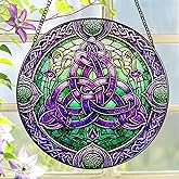 Stained Glass Window Hanging, LAOWEIKI 8'' Celtic Knot Suncatcher, Stained Glass Ornament, Suncatchers for Windows Hanging, Window Decor, Outdoor or Indoor, Gifts for Friends, Women, Art Lover