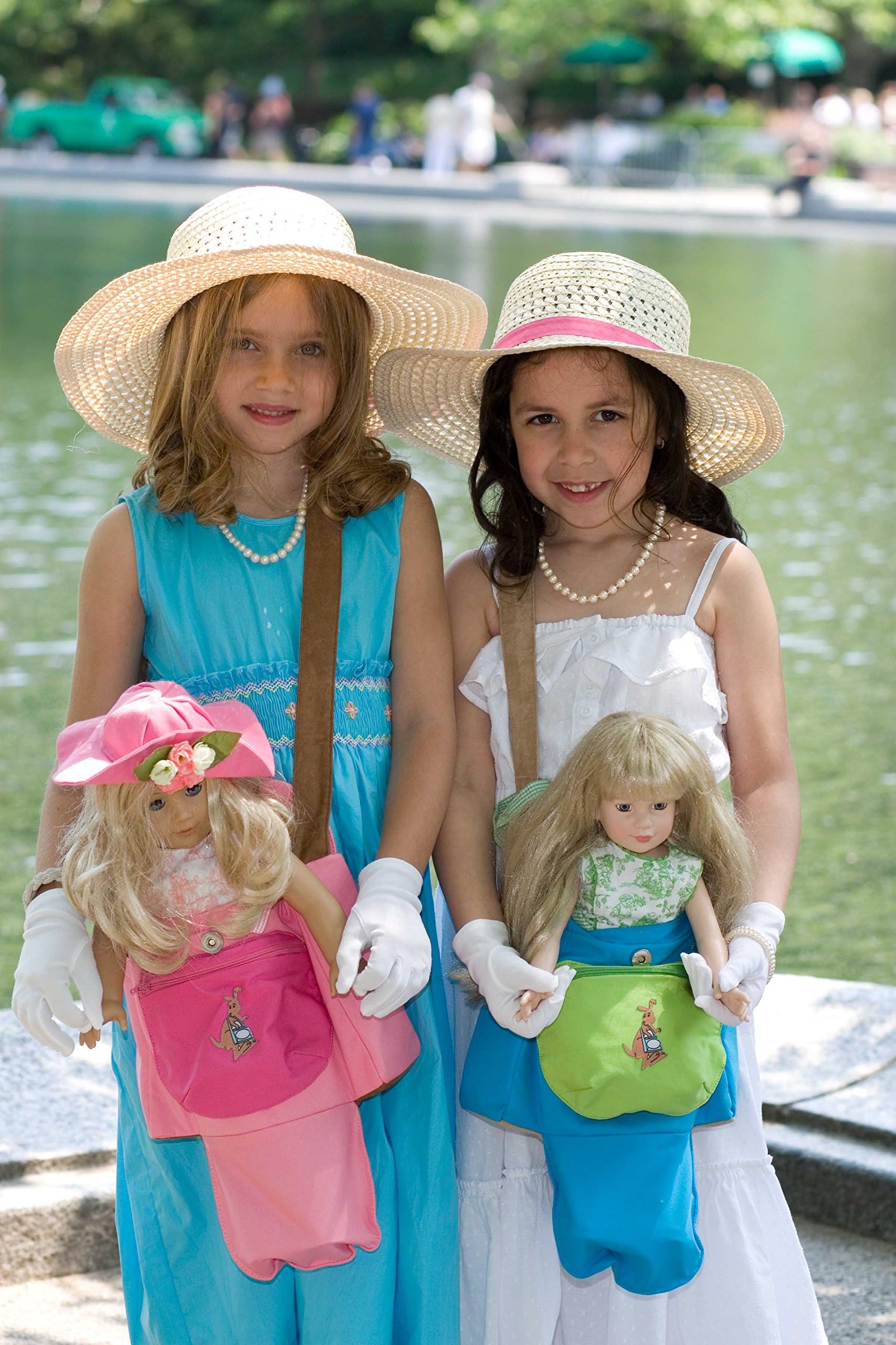 myWallaby Doll Carrier / Purse for 18 Inch Doll (Blue Body and Green Pouch)