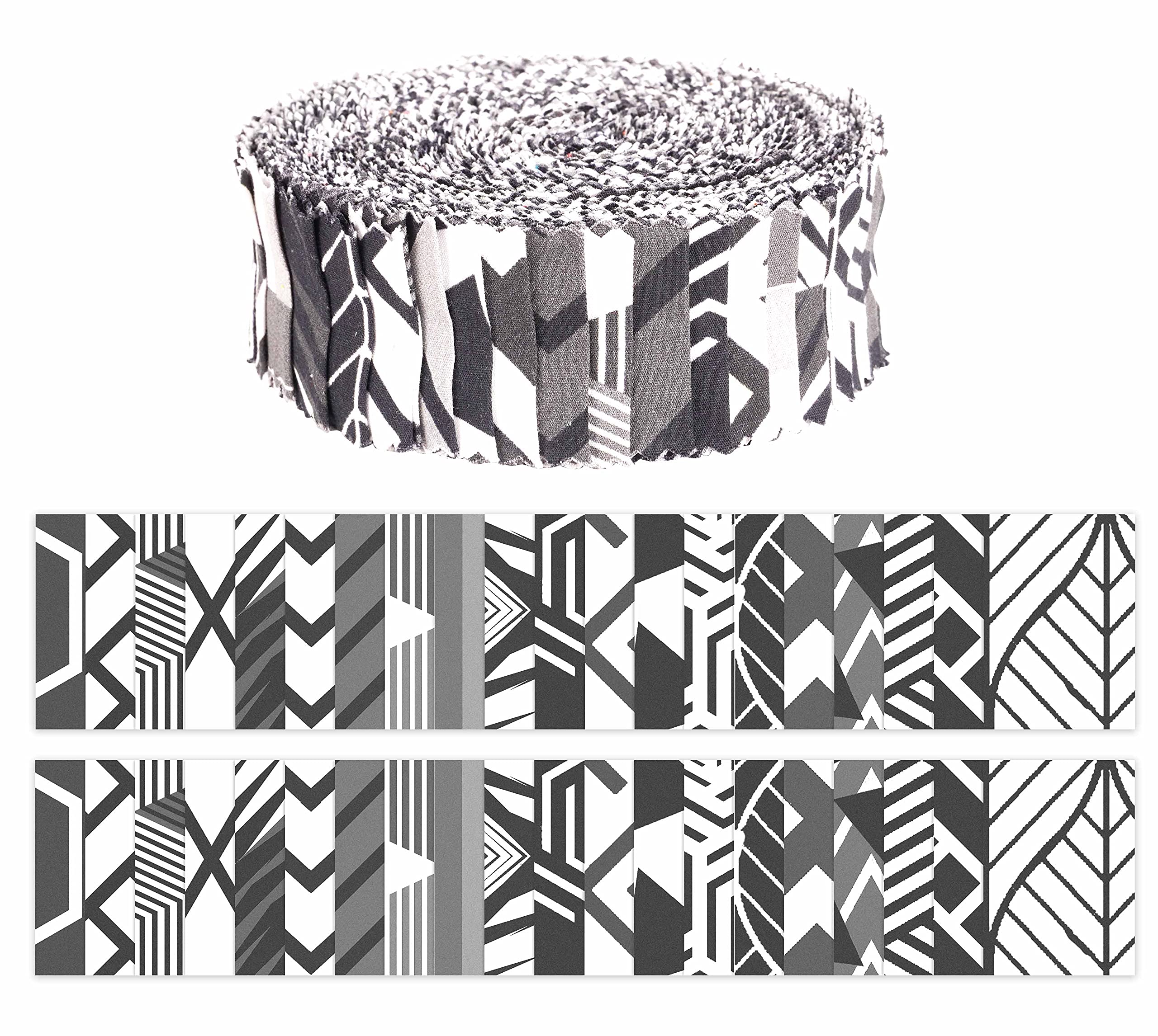 Soimoi 40Pcs Geometric Print Precut Fabrics Strips Roll Up 1.5 inches Cotton Jelly Rolls for Quilting - White & Black
