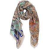 JERLA Large Boho Scarf for Women Lightweight Floral Printed Scarves Fall Winter Fashion Fringed Shawl wraps