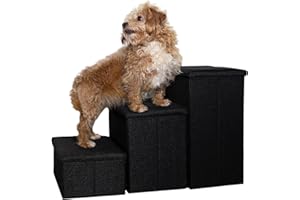 Dog Stairs by Tidy Niches: Collapsible Pet Stairs for Small Dogs - Adjustable Dog Steps for Bed and Couch - Pet Steps for Small Dogs with Storage - Puppy Stairs (Black)