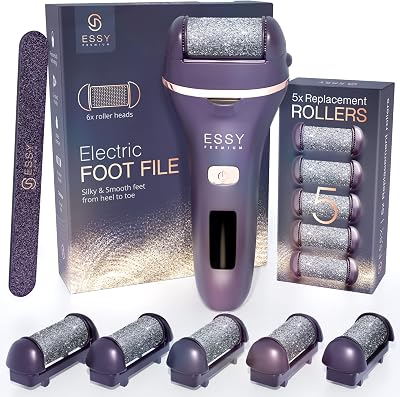 Essy Electric Foot File with 5 Rollers Rechargeable Foot Pedicure Set Purple