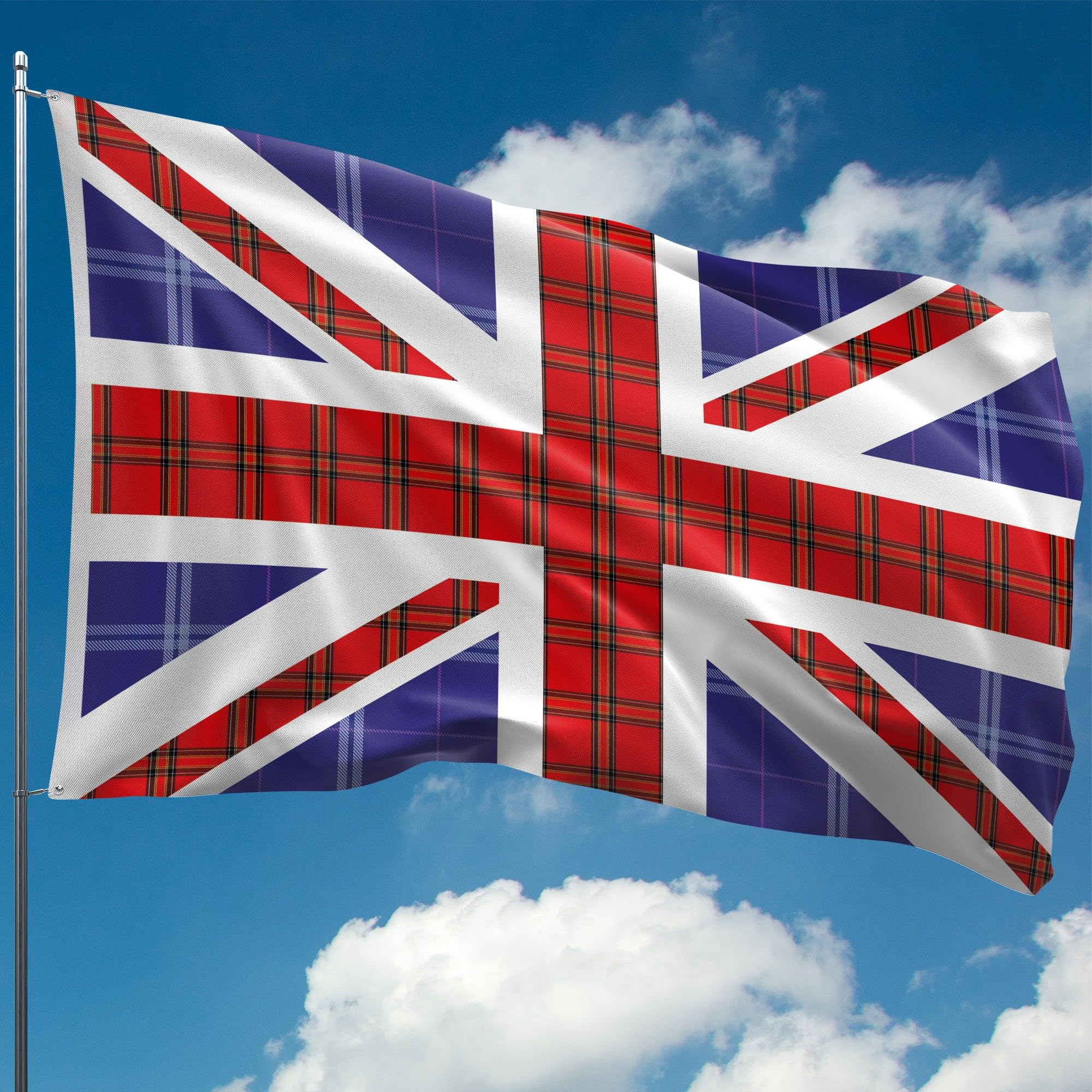 KASKANA Union Jack Tartan British Flag - UK Flag, 110Den Thick Polyester, Double-Sided, 5ft x 3ft