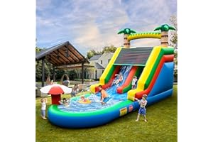 HXDOGSP Inflatable Water Slide Commercial Grade: 21FT(L) Water Bounce House for Adults and Kids - Big Pool, Premium PVC, Tropical Style, Wet & Dry, 950W Blower - for Backyard Outdoor Birthday Party