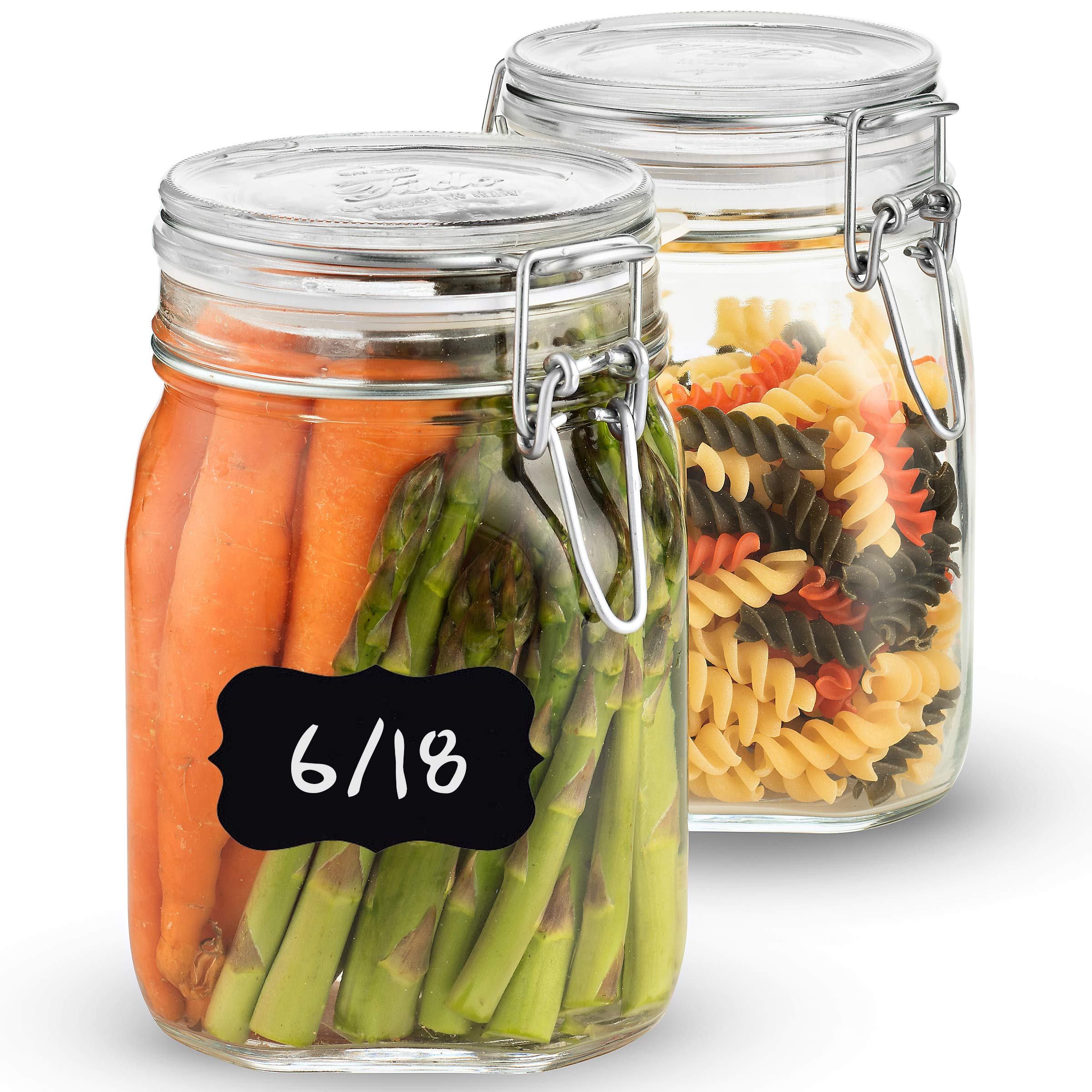 Bormioli Rocco Glass Fido Jars Hermetic Sealed Hinged Airtight Lid For Fermenting Pantry Kitchen Storage Jars Bulk Food Storage Containers With Paksh Chalkboard Labels 2 Pack 33 3 4 Ounce 1 Liter