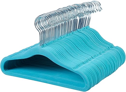 AmazonBasics Kinderkleiderbügel mit Samtbezug, 50er-Pack, Blau