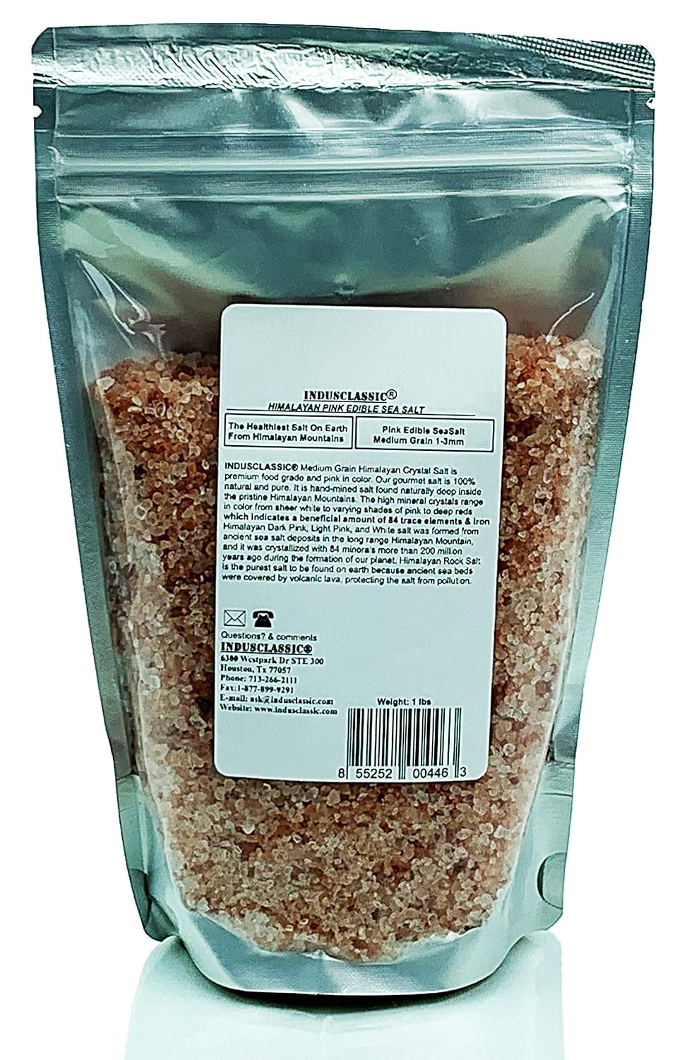 IndusClassic Authentic Pure Natural Halal Unprocessed Himalayan Edible Pink Cooking Salt --- 1 lbs Medium Coarse Grain 1~3mm : Grocery & Gourmet Food