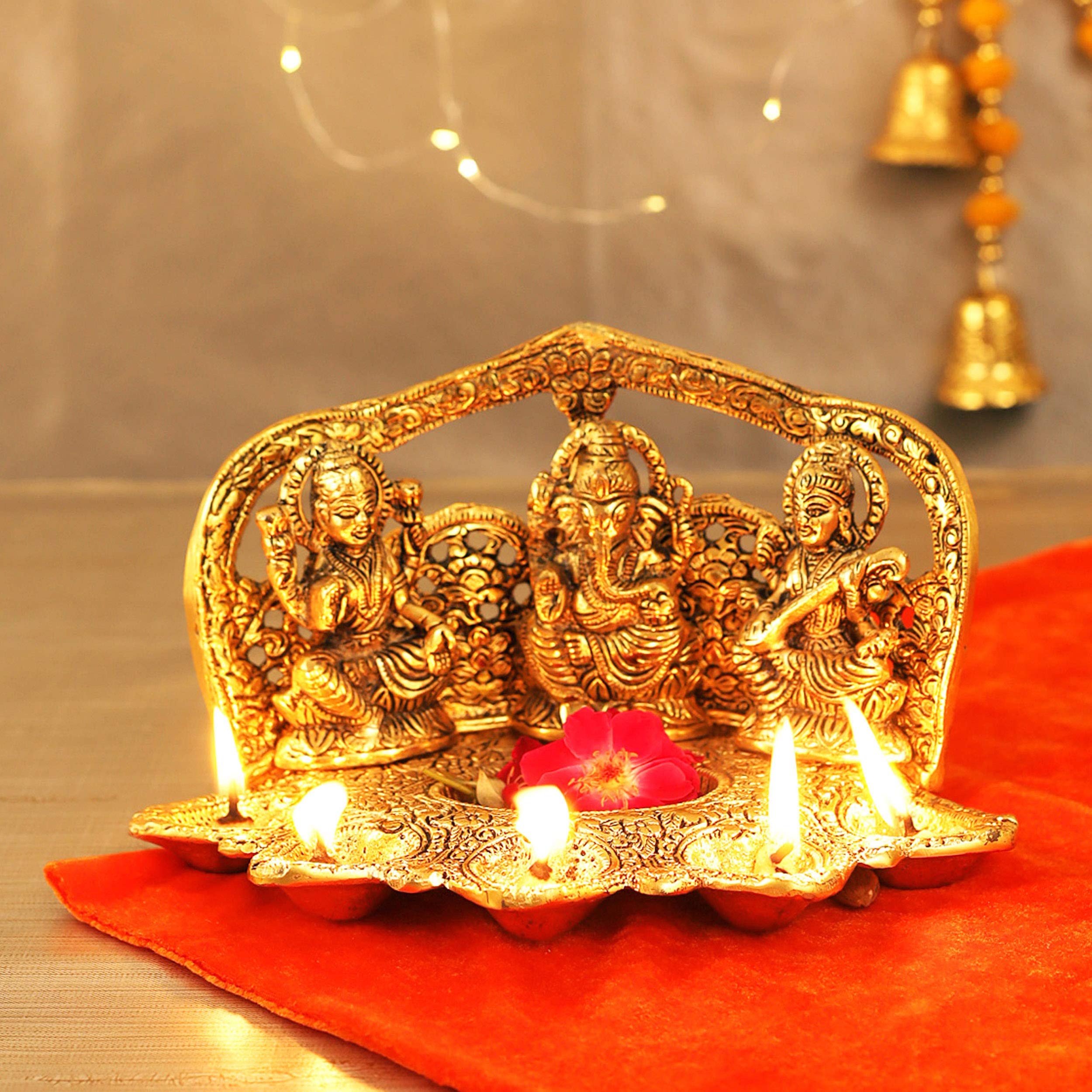 TIED RIBBONS Ganesh Lakshmi Saraswati Idol Hindu God Statue Metal Figurines Ganesh Statue for Housewarming, Pooja, Mandir, Ganesh Chaturthi | Pongal Decorations for House