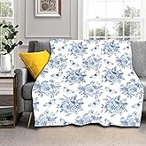 Blue White Floral Blanket 60"x50" Vintage Flower Butterfly Chinoiserie Pattern Design Print Throw Blanket Lightweight Warm Soft Blanket Farmhouse Seasonal Decor for Home Living Room Sofa Couch Bed