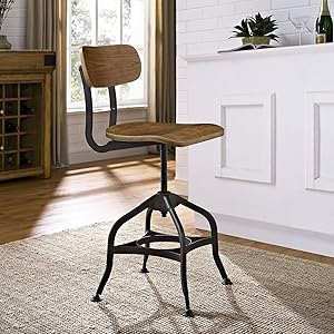 Modway Mark Rustic Modern Farmhouse Steel Metal Wood Adjustable Kitchen and Dining Room Chair in Brown