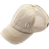 C.C Hatsandscarf Exclusives Washed Distressed Cotton Denim Ponytail Hat Adjustable Baseball Cap (BT-12) (BT-13)