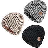 HONGTEYA 3 Pack Winter Beanie for Men Women, Thicken Thermal Plush Lined Beanie Fashion Warm Knit Hat for Cold Weather