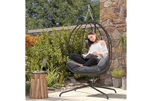 DOUBLETT Egg Chair with Stand, Patio Wicker Hanging Chair, Hammock Swing Chair, 350LBS Capacity for Bedroom, Balcony, Garden(BR-GR)