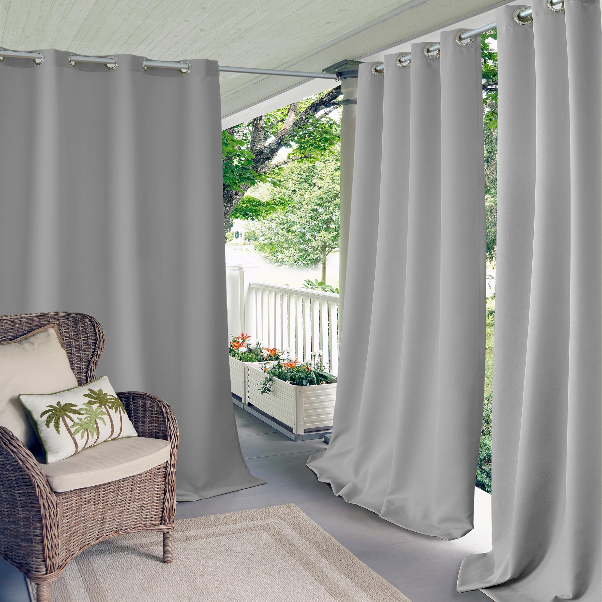 Elrene Home Fashions Connor Weatherproof Grommet Top Indoor/Outdoor Solid Color Curtain Panel for Porch, Pergola, Patio, Deck, 52”W x 108”L, Gray