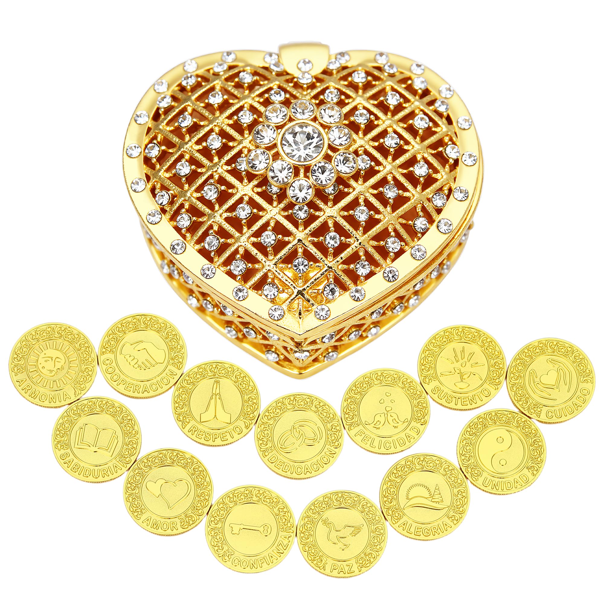TINGKU Arras recuerdos para boda, Wedding unity ceremony Spanish coins, Catholic recuerdos de boda with heart-shaped box