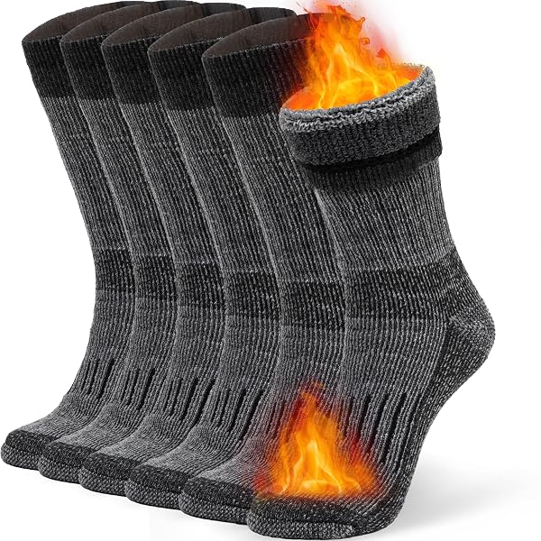 ALVADA WARM THERMAL WOOL SOCKS FOR WINTER MOISTURE WICKING AND BREATHABLE COZY BOOT SOCKS CHARCOAL LXL
