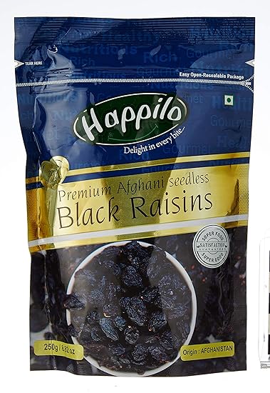 HappiloPremium Afghani Seedless Black Raisins, 250g (Pack of 2)