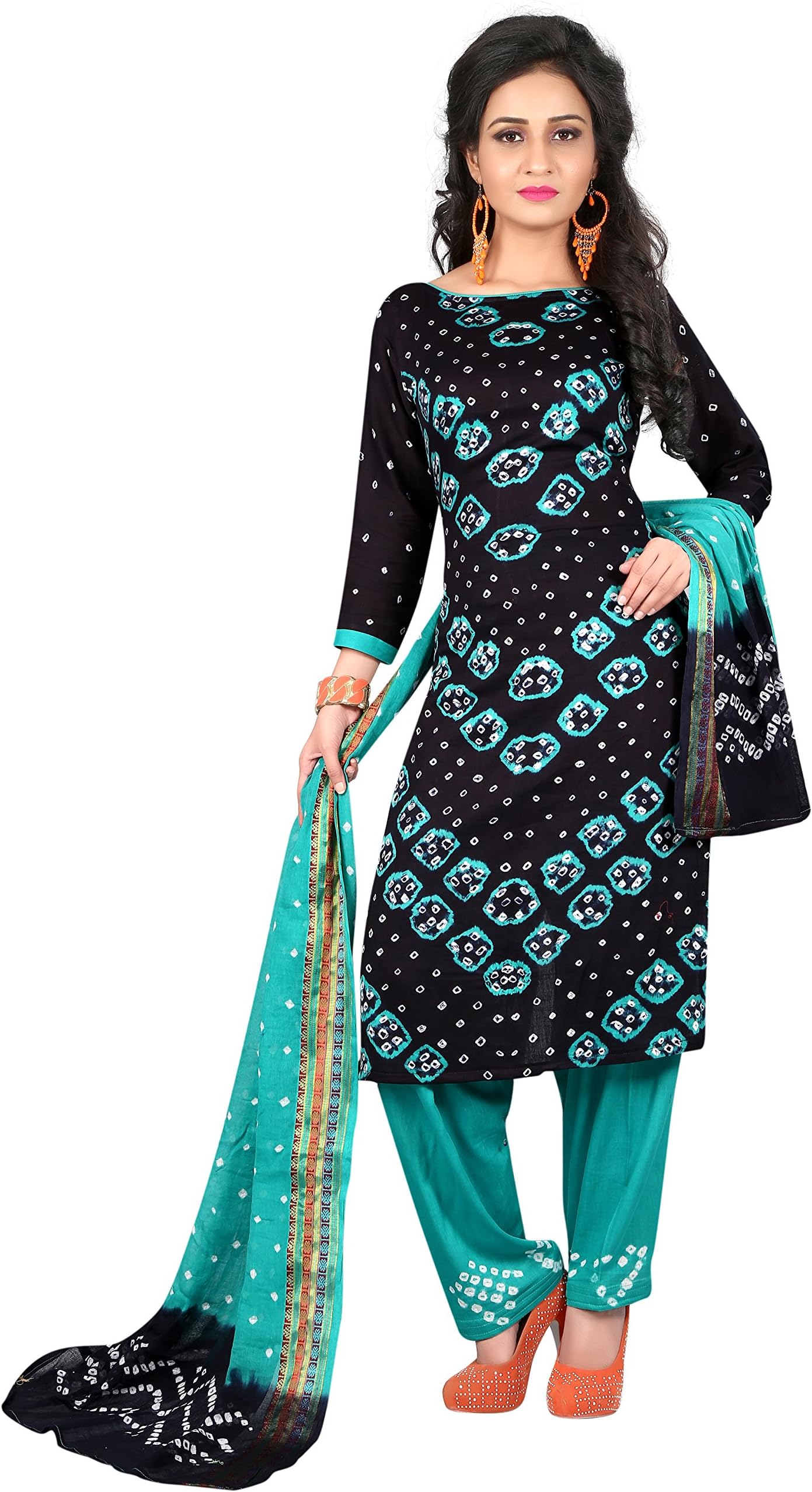 Divine International Trading Co Women's Traditional Cotton Tie And Dye Bandhani Salwar Suit Dupatta Dress Material