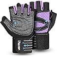 ihuan Ventilated Weight Lifting Gym Workout Gloves with Wrist Wrap Support for Men & Women, Full Palm Protection, for Weightlifting, Training, Fitness, Hanging, Pull ups