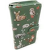 Shag Wear Forest Friends Large Animal Wallet for Women and Teen Girls Deer Owl Squirrel Rabbit Fox and More Vegan Faux Leather 7" Mint Green