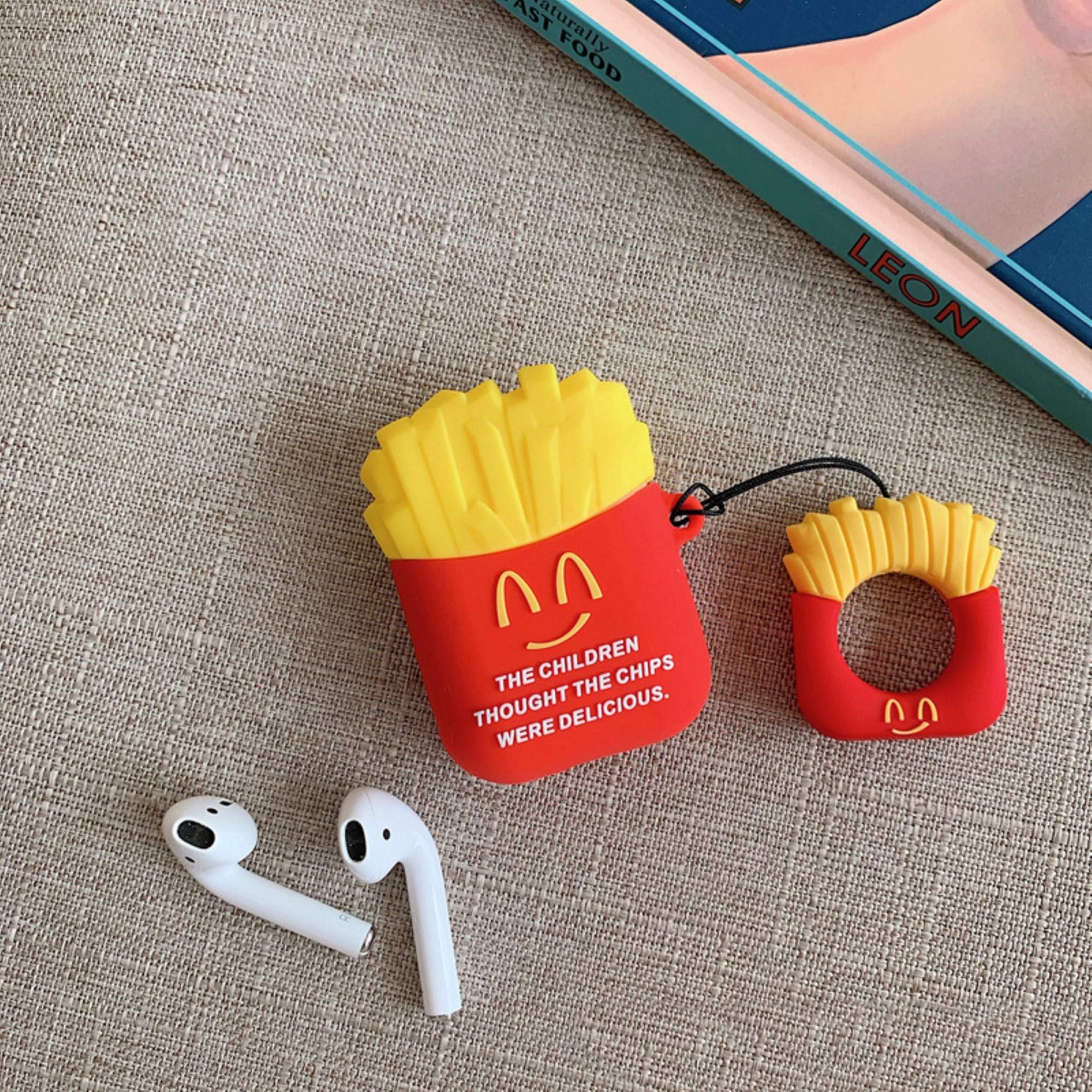 for Airpods Case, Cute 3D Airpods 1&2 Gen Cover with Finger Strap Silicone Rechargeable Headphone case for Apple AirPods 1st/2nd, Shockproof, Anti-Fall and Dustproof Protective (Fries)