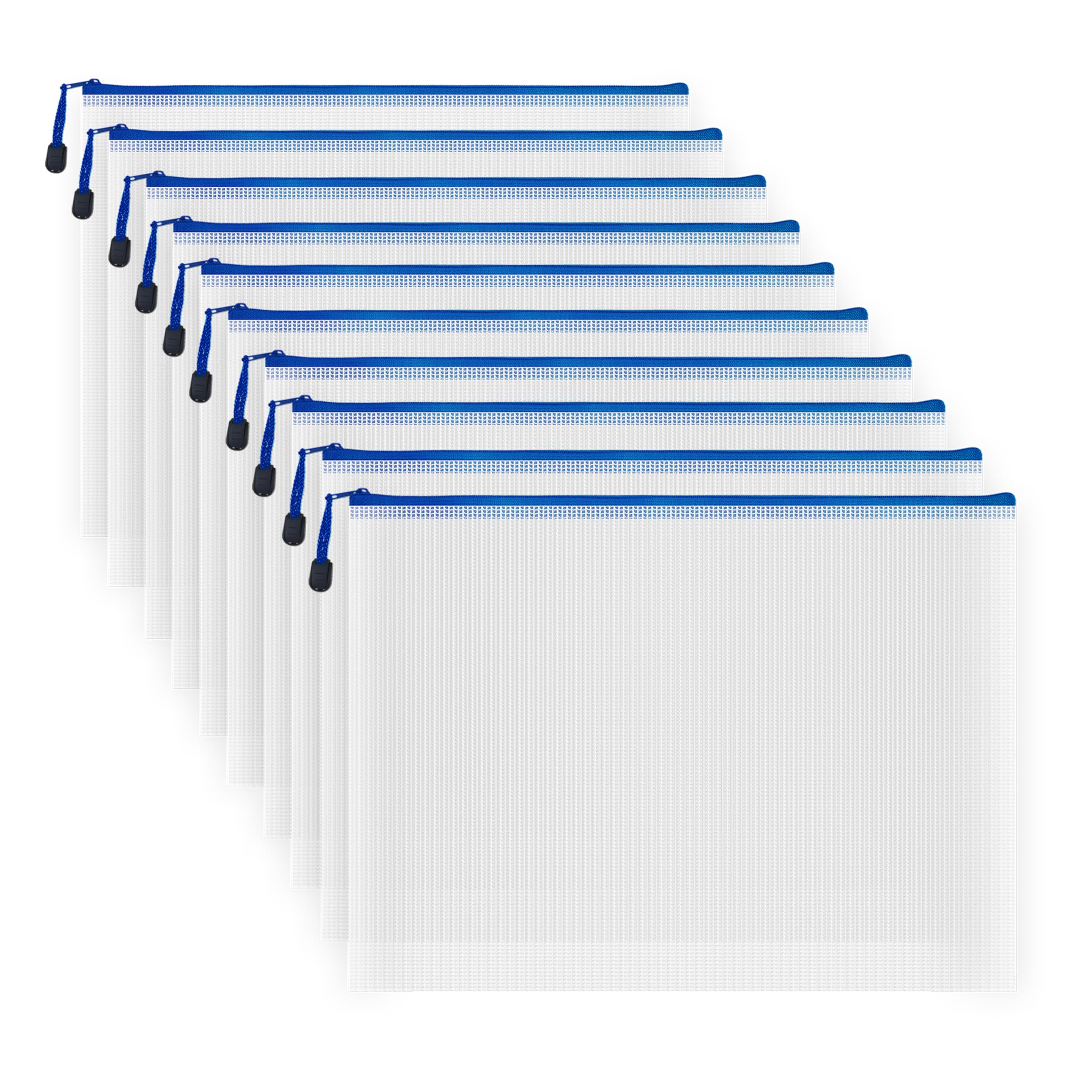 COWORK-UP 10PCS B4 Mesh Zip Wallets 15 x 11 Inches Large Zipper Craft Project Pouch Bags, B4 Plastic Mesh Folder Zip Bags Board Game Storage Organiser